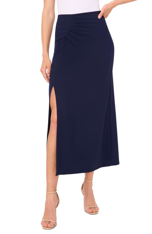 halogen(r) Ruched Side Slit Knit Midi Skirt Classic Navy at Nordstrom,