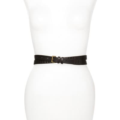 Allsaints Double Wrap Studded Leather Belt, Black/ Antique Nickel