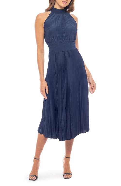 Shop Marina Pleated Midi Dress In Dark Navy