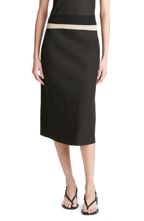 Vince, High Waisted Belted Skirt in Heather Oatmeal