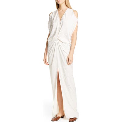 Zero + Maria Cornejo Miu Cold Shoulder Cheetah Jacquard Maxi Dress, White