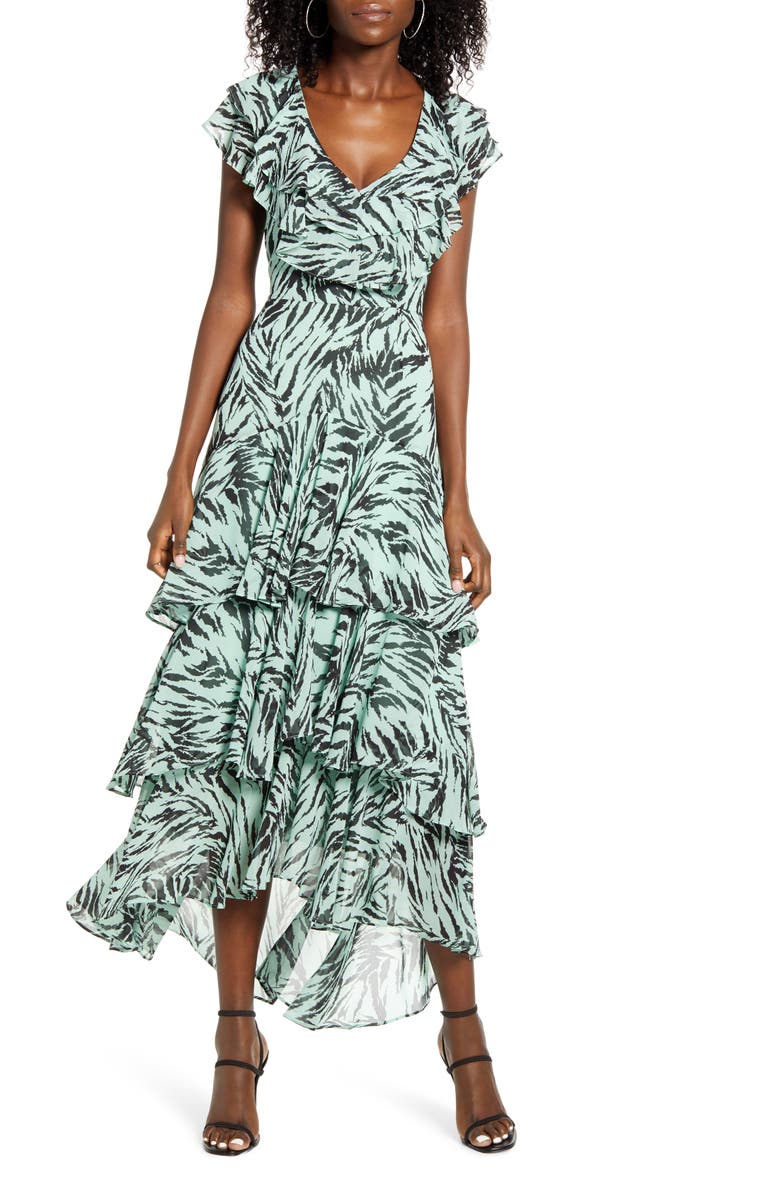 WAYF Chelsea Tiered Ruffle Maxi Dress, Main, color, MINT TIGER