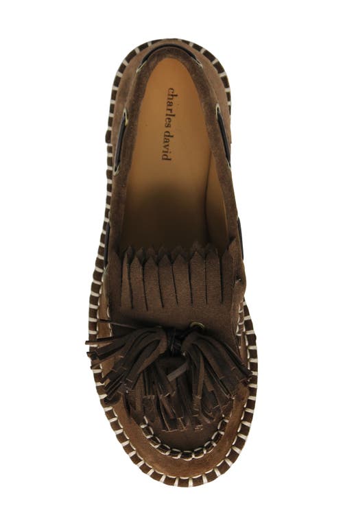 Charles David Poppy Kiltie Fringe Loafer In Dark Tan