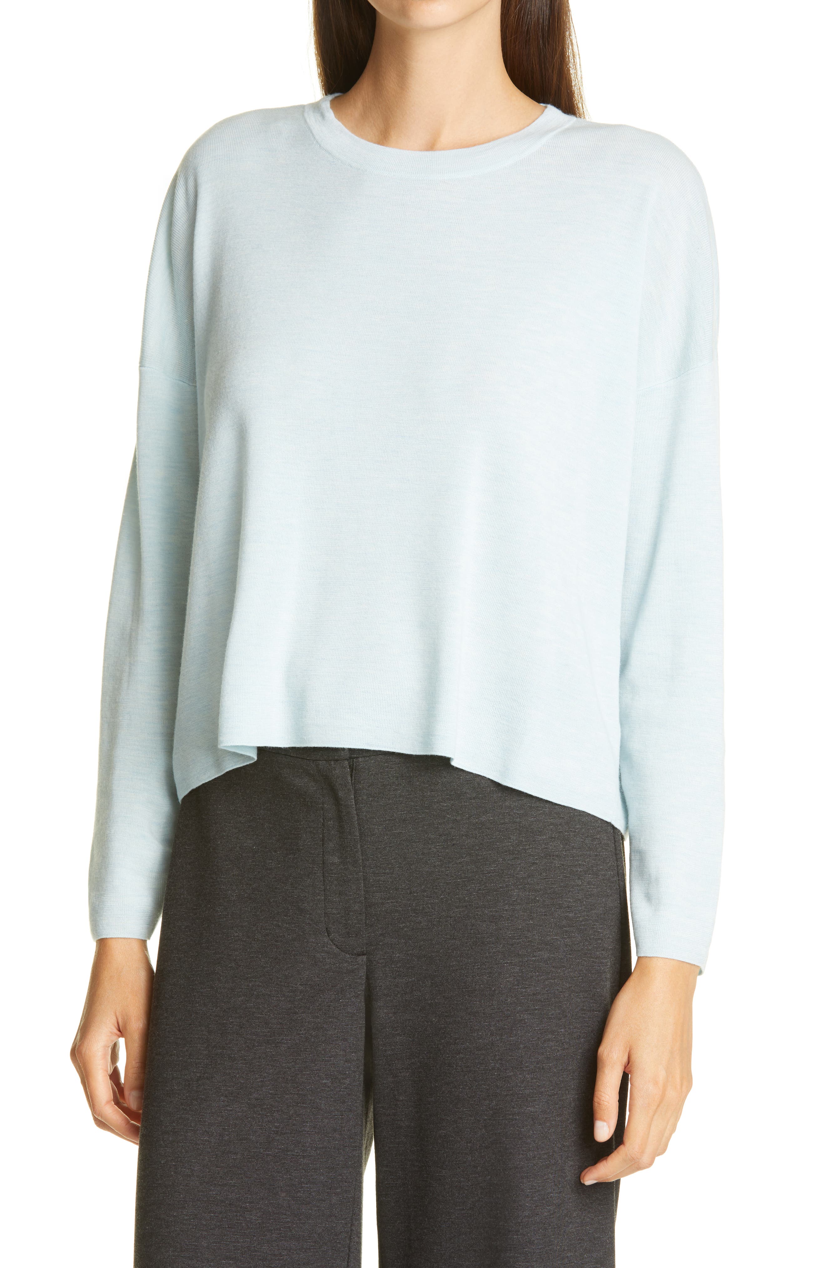 Eileen Fisher Crewneck Wool Box Top In Clwtr