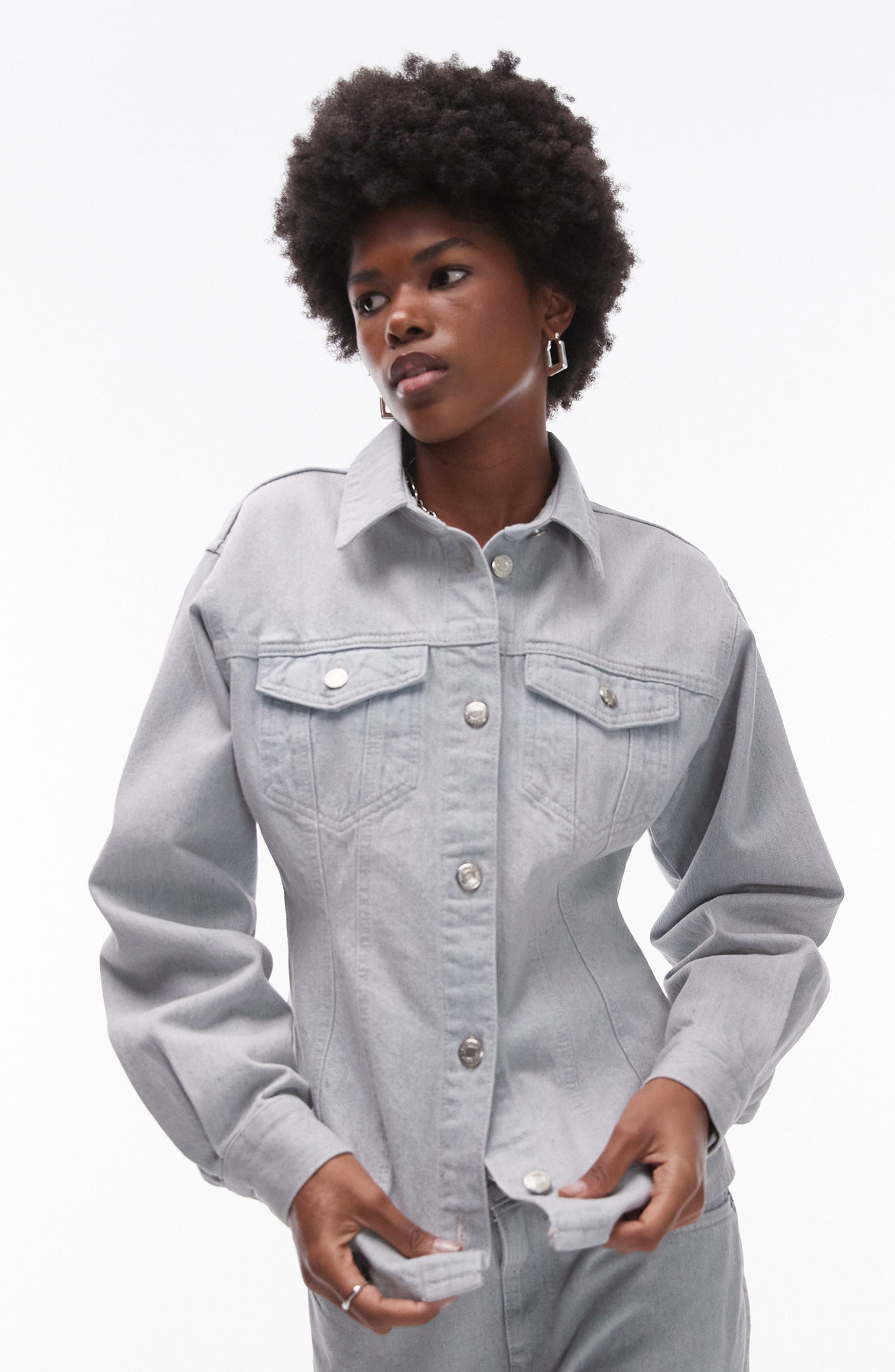 Topshop Cinch Waist Denim Button-Up Shirt | Nordstrom