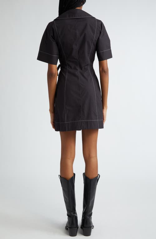 Shop Ganni Organic Cotton Wrap Minidress In Black