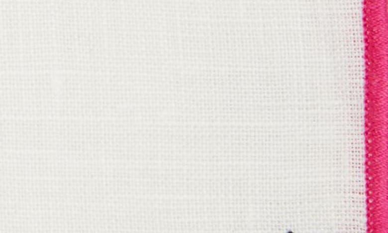Clifton Wilson White Linen Pocket Square With Fuchsia Trim In Fuchsia