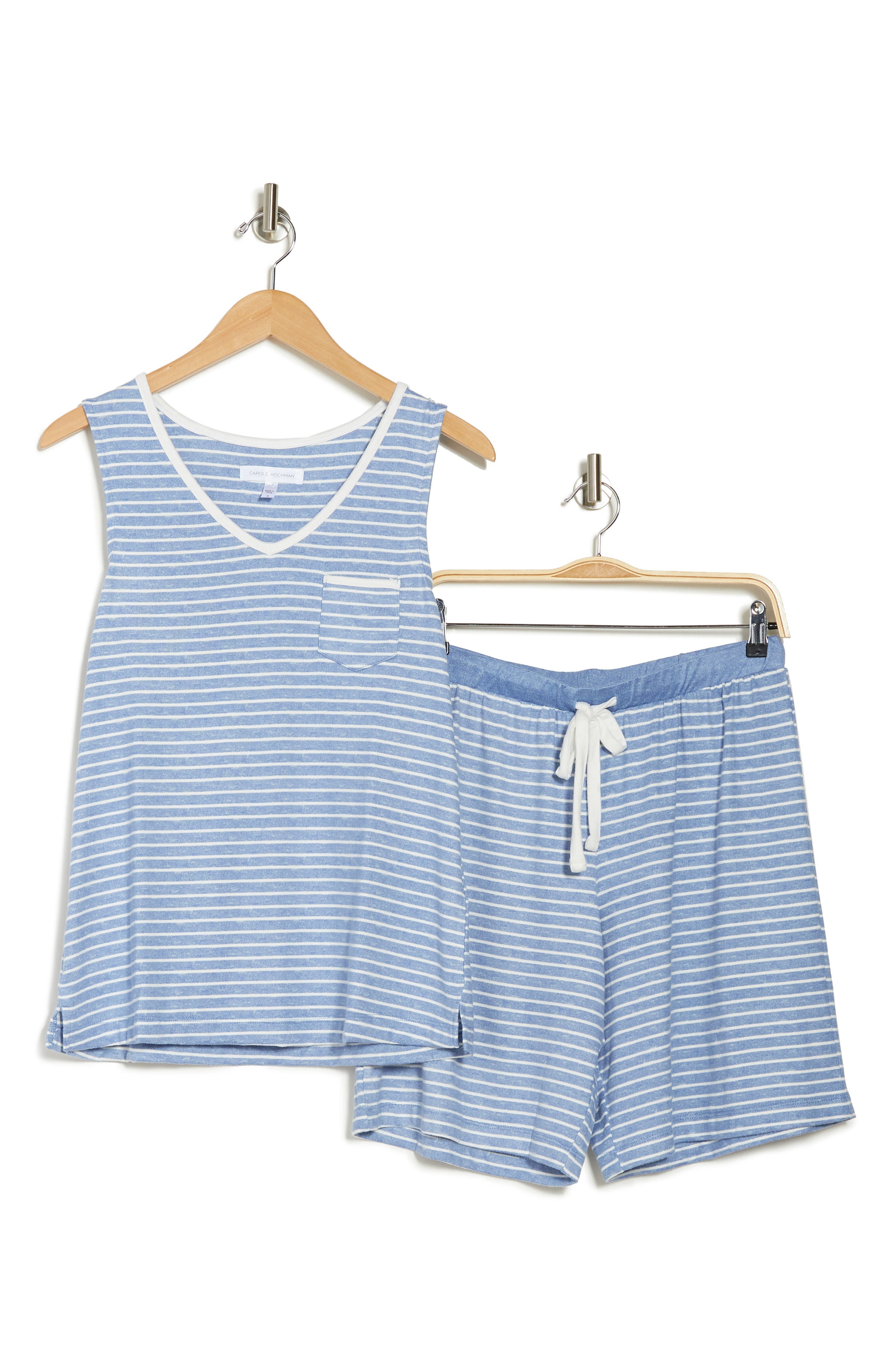 Carole Hochman Stripe Sleeveless Top & Bermuda Shorts 2-piece Pajama Set In Blue Stp
