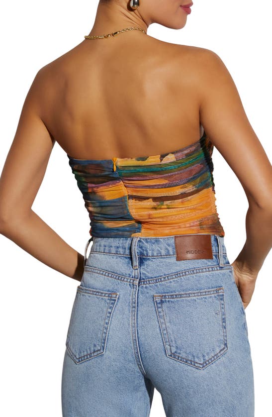Shop Vici Collection Jazlynn Abstratct Print Strapless Bodysuit In Orange/ Multi
