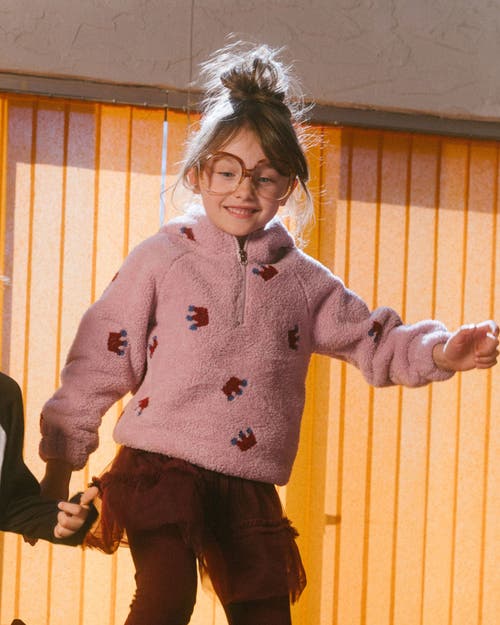 Deux Par Deux Girl's Plush Hoodie Mauve With Crown Pattern In Mauve Shadows