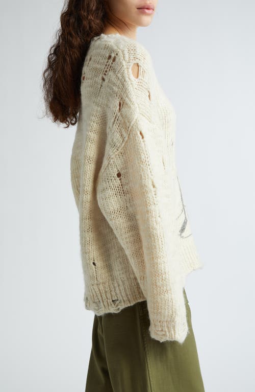 Shop R13 Skeleton Distressed Wool Sweater In Cream