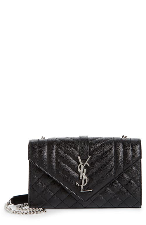 Saint Laurent Small Envelope Calfskin Leather Shoulder Bag in Nero/Nero/Nero at Nordstrom