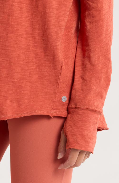 Shop Zella Relaxed Washed Long Sleeve Slub Tee In Rust Redwood