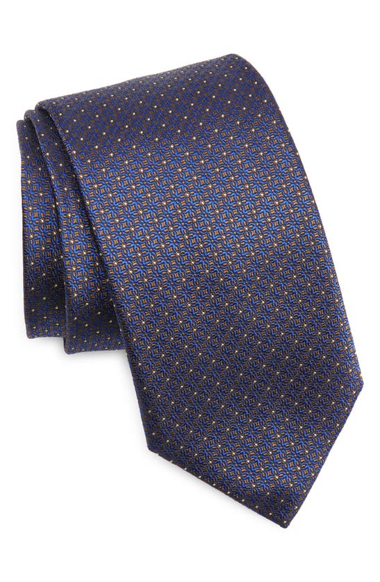 Shop Canali Neat Silk Tie In Brown