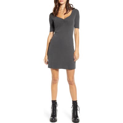 Bp. X Claudia Sulewski Shirred Front Ribbed Minidress, Black