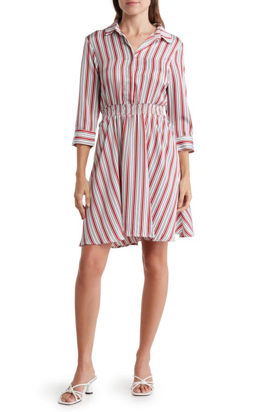 Melloday Button Front Shirt Dress In Red Ivory Stripe ModeSens
