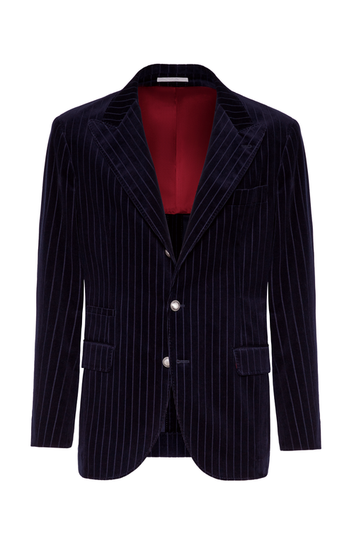 Shop Brunello Cucinelli Chalk Stripe Unconstructed Blazer In Navy Blue