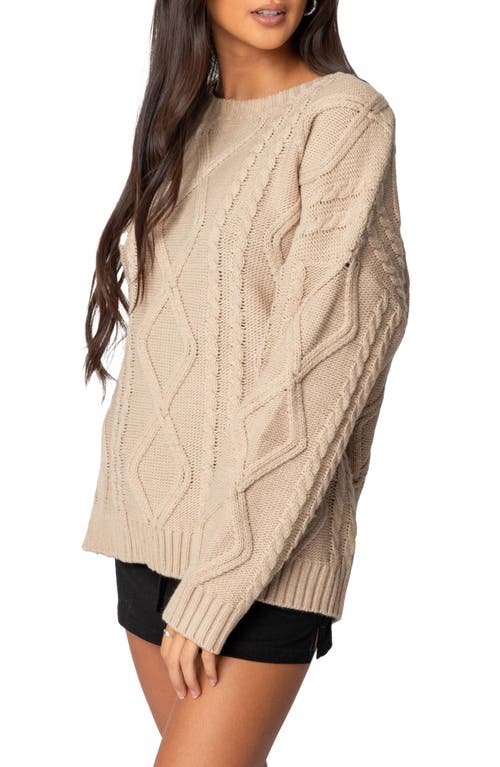 Shop Edikted Kennedy Oversize Cable Stitch Sweater Tunic In Beige