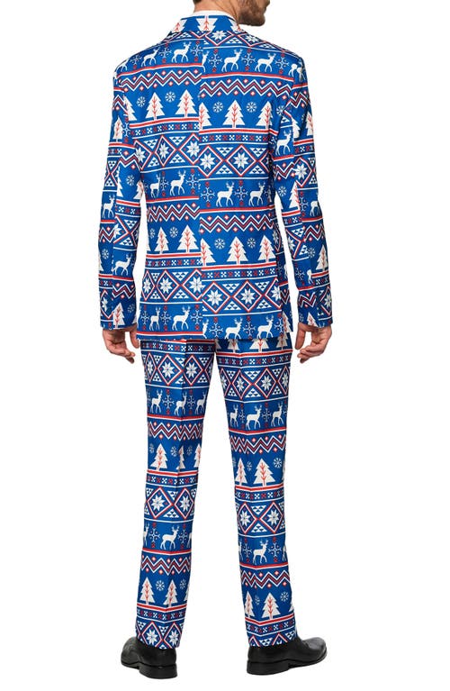 Opposuits Christmas Blue Nordic Trim Fit Suit & Tie In Blue
