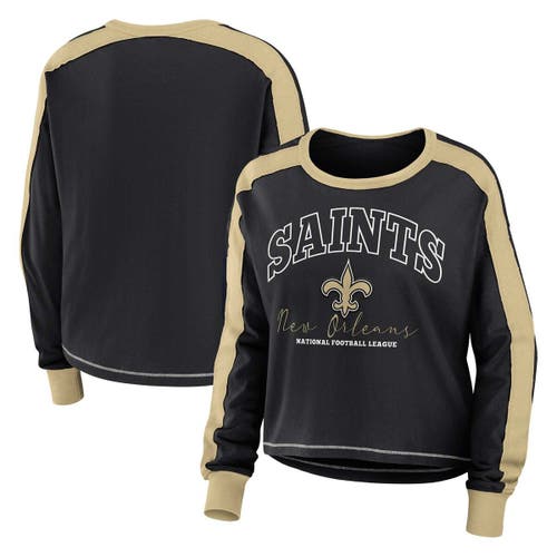 Women's WEAR by Erin Andrews Black New Orleans Saints Plus Size Colorblock Long Sleeve T-Shirt