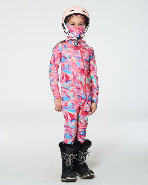 Deux Par Deux Little Girl's One Piece Thermal Underwear Printed Pink Marble In Printed Marble