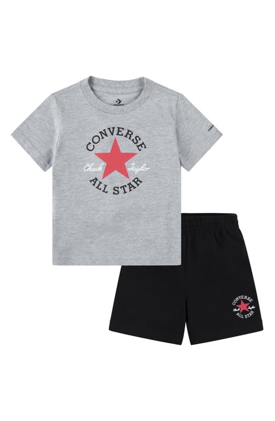 Converse Kids' T-shirt & Shorts Set In Dark Grey Heather/ Black