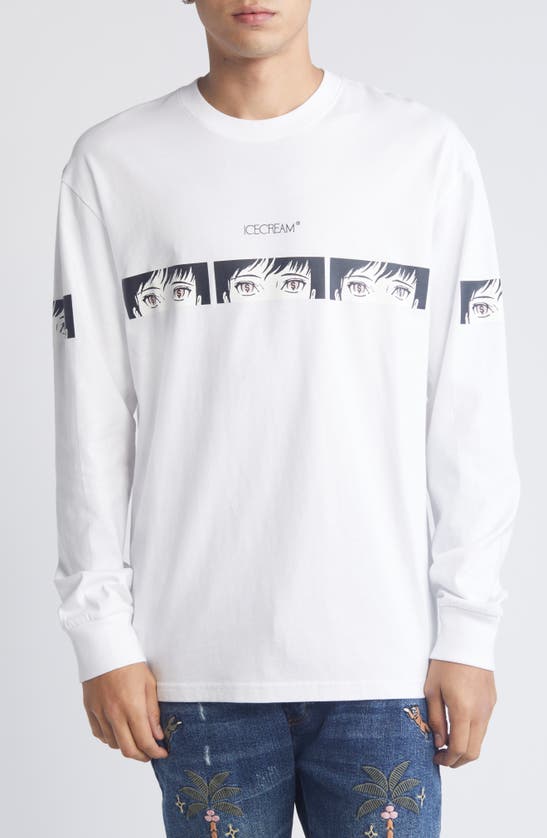 Shop Icecream These Eyes Long Sleeve Cotton Graphic T-shirt In White