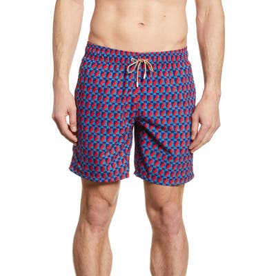 Bugatchi Fish Print Swim Trunks, Red