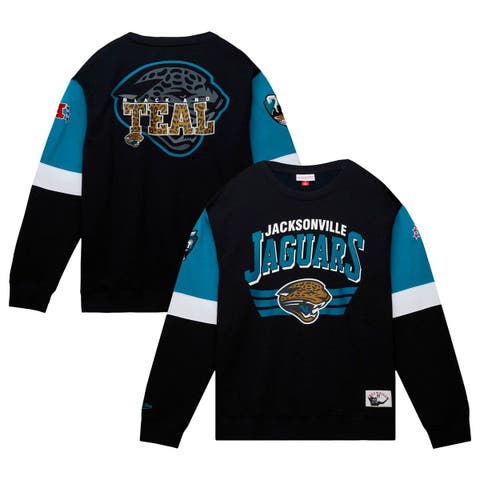 Men's Mitchell & Ness Teal Jacksonville Jaguars All Over 2.0 Pullover  Sweatshirt