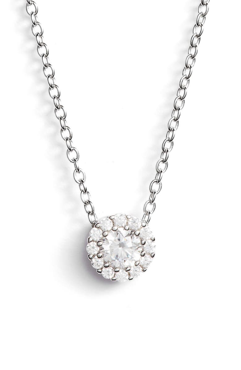 NORDSTROM Cubic Zirconia Halo Pendant Necklace, Main, color, PLATINUM