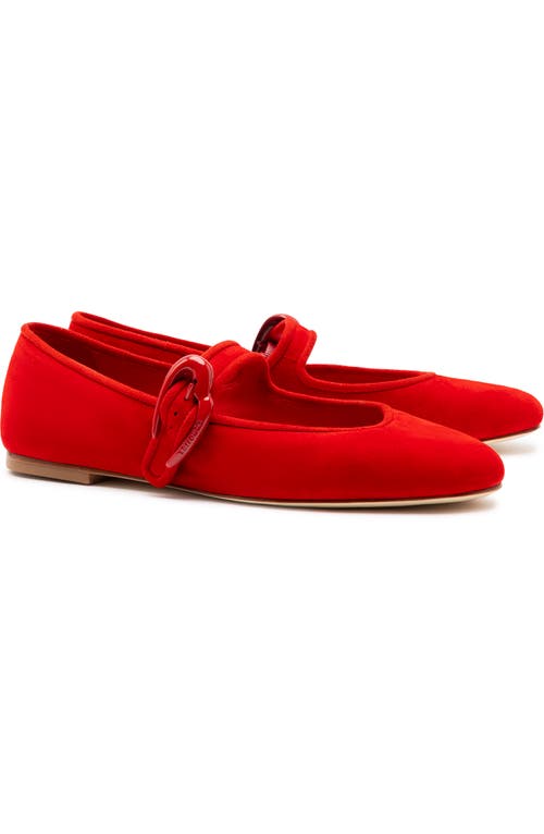 Larroude Verona Suede Mary Jane Ballerina Flats In Scarlet