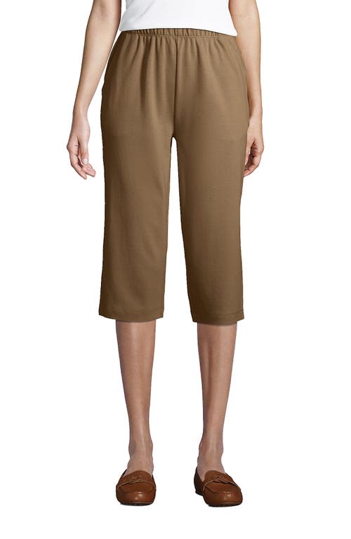 Shop Lands' End Sport Knit High Rise Elastic Waist Capri Pants In Rich Camel