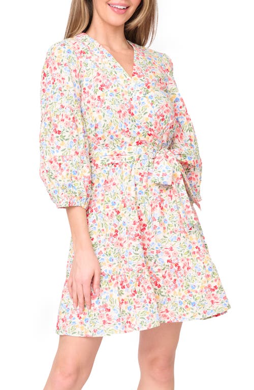 Shop Gibsonlook Harper Floral Poplin Faux Wrap Dress In Wild Bouquet