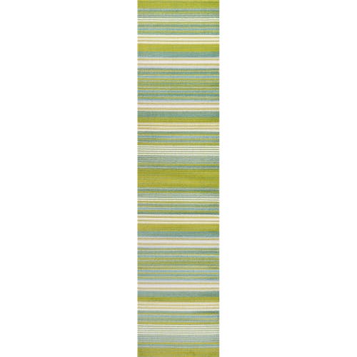 Jonathan Y Duxbury Gradient Ticking Striped Area Rug In Green/blue