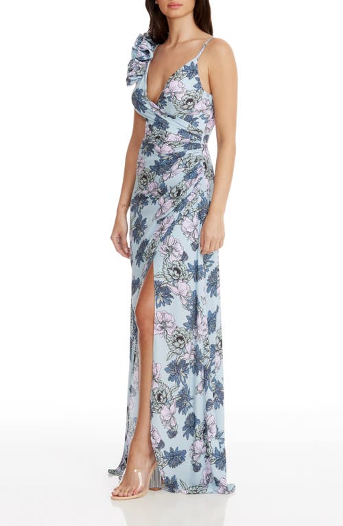Dress The Population Camelia Floral Gown In Powder Blue Multi