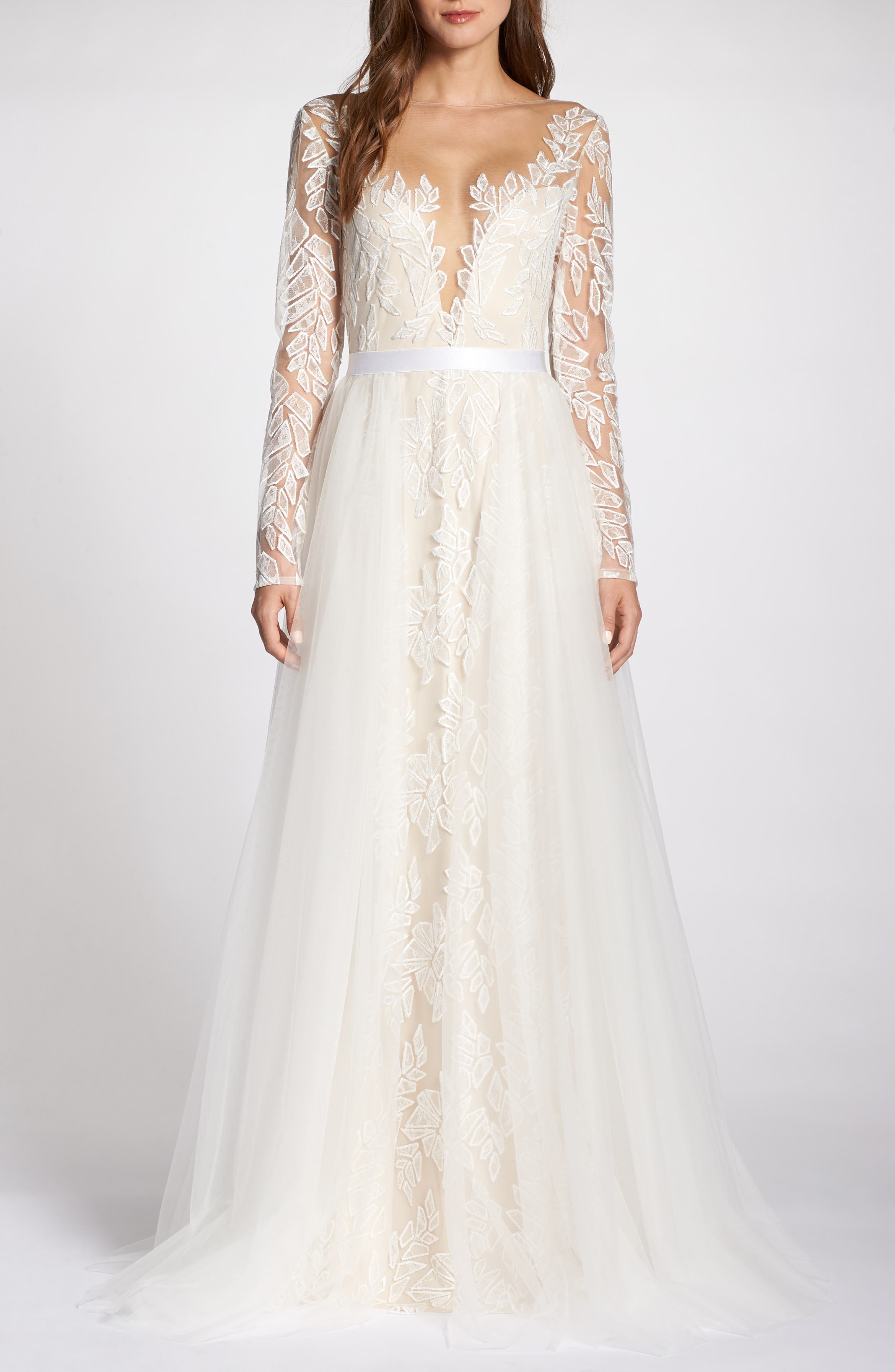 Tadashi Shoji Lace Appliqué VNeck Wedding Dress with Overskirt Nordstrom