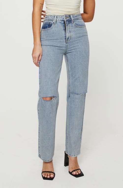 Princess Polly Holland Ripped High Waist Straight Leg Jeans Blue at Nordstrom,