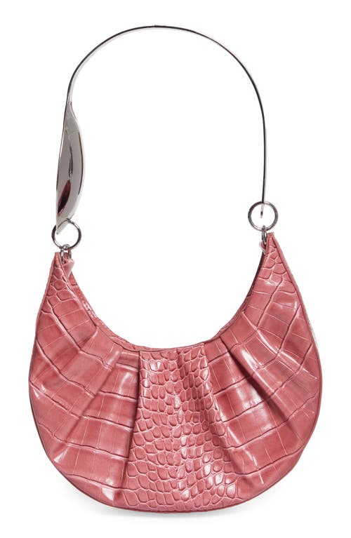 Spoon Handle Croc Embossed Faux Leather Hobo in Pink
