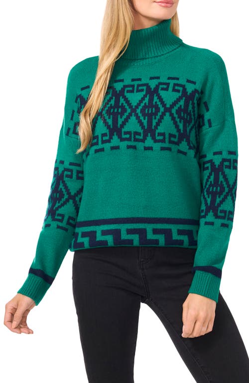 Shop Cece Fair Isle Turtleneck Sweater In Lush Meadow Green