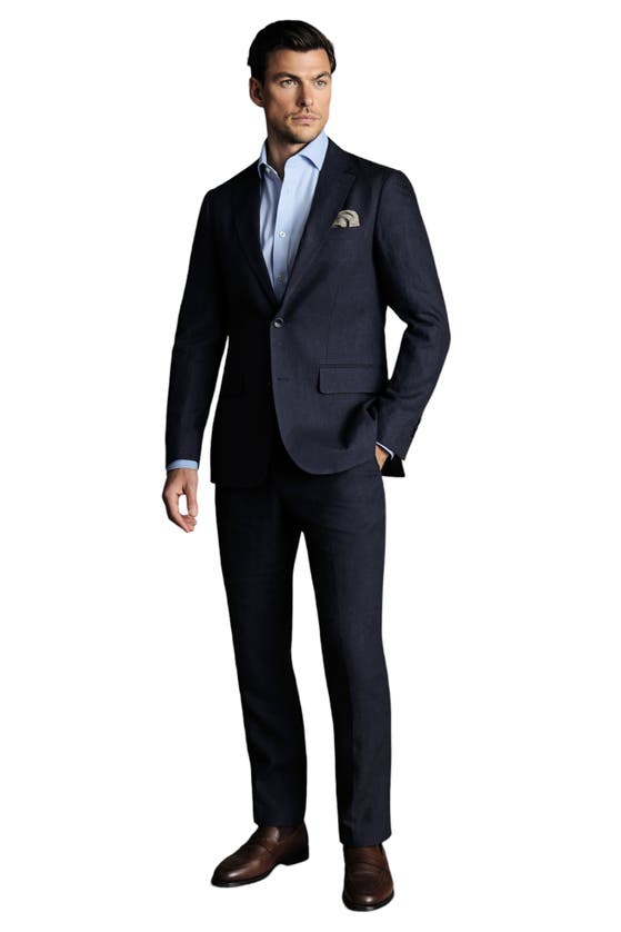 Shop Charles Tyrwhitt Linen Slim Fit Jacket In Dark Navy