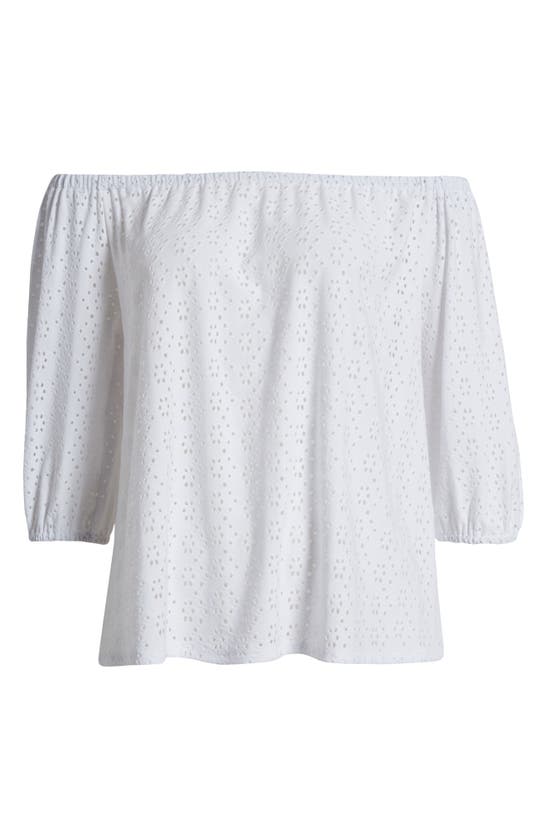 Shop Loveappella Eyelet Off The Shoulder Top In White