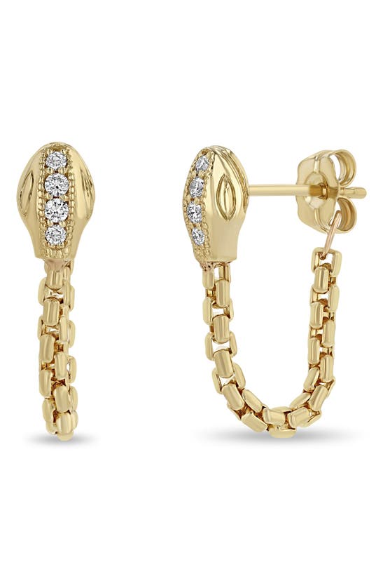 Shop Zoë Chicco Snake Head Chain Drop Earrings In Yellow Gold