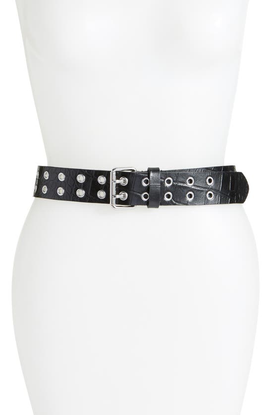 Allsaints Double Prong Eyelet Leather Belt In Black Crackle