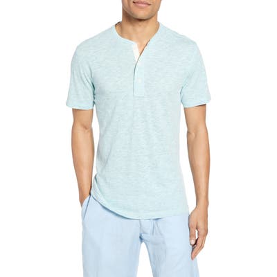 Faherty Short Sleeve Heathered Henley, Green