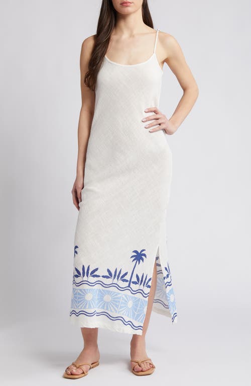 Santorini Border Print Gauze Maxi Slipdress in Blue/ivory