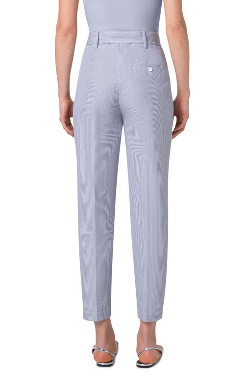 Akris Punto Fred Micro Stripe Cotton Poplin Tapered-leg Ankle Pants With Belt In Ink-sapphire-cream