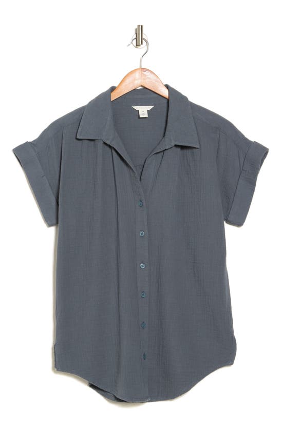 Caslon Short Sleeve Cotton Gauze Button-up Shirt In Blue Slate