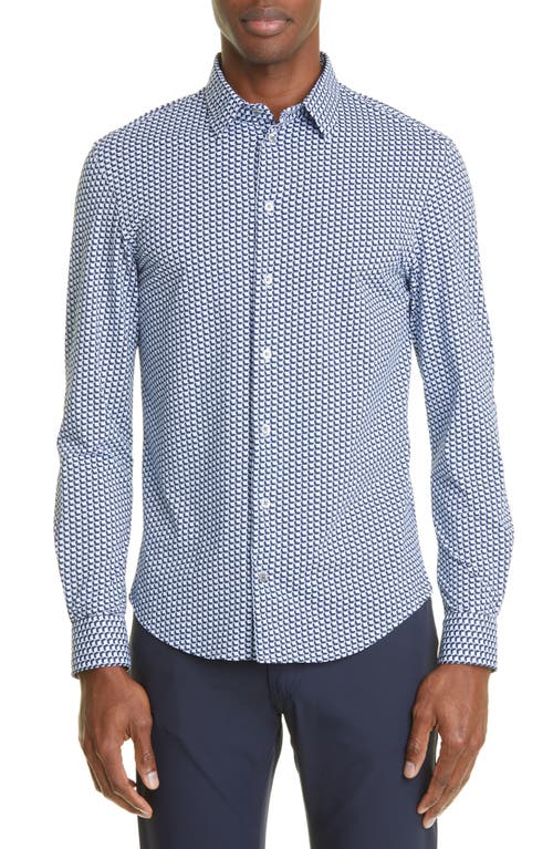 Emporio Armani Geo Button-Up Shirt in Solid Medium Blue
