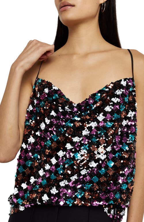 River Island Sequin Cowl Neck Camisole in Black