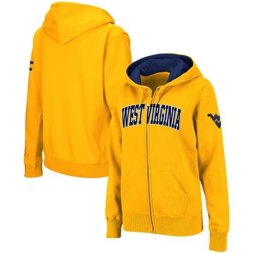 COLOSSEUM Women's Stadium Athletic Gold West Virginia Mountaineers Arched Name Full-Zip Hoodie